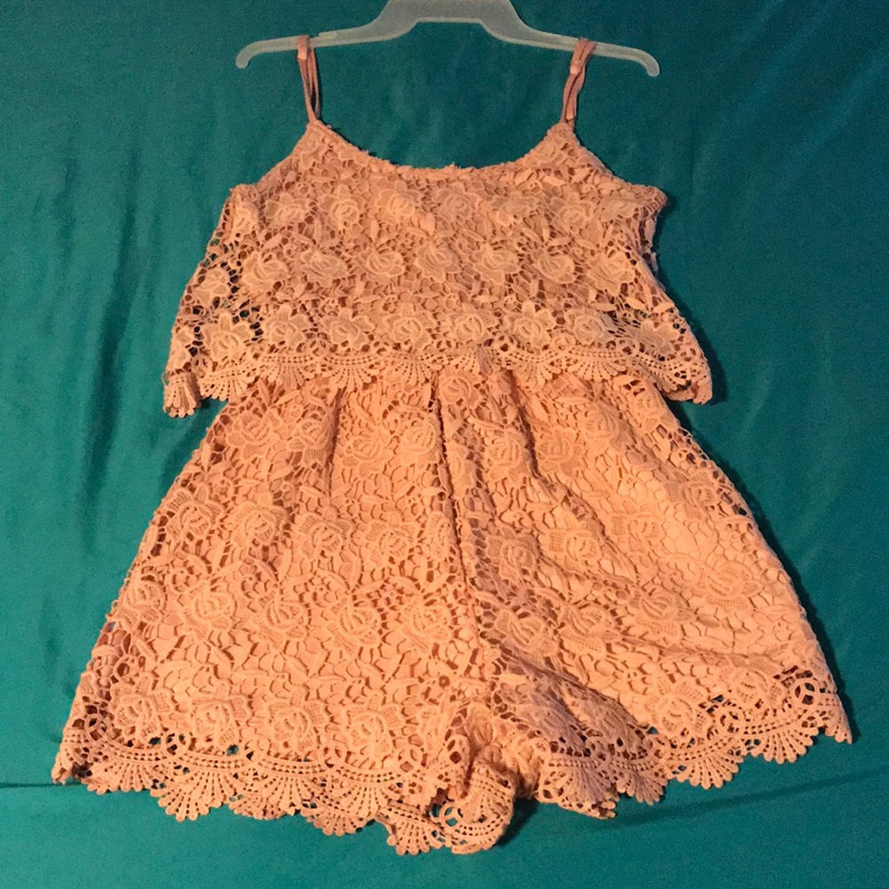Fringe laced romper